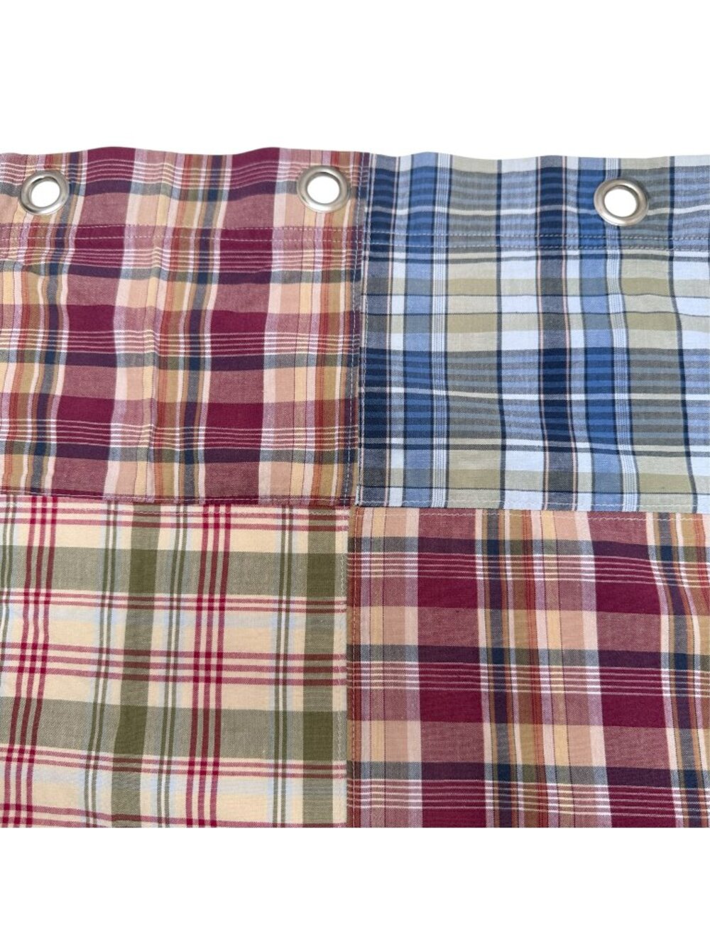 NAUTICA Plaid Shower Curtain Cotton Madras Patchwork Fabric Preppy Coastal